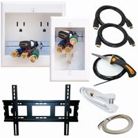 PowerBridge Solutions TWO-PRO-6-IKH2TVML Dual Outlet Cable Management System with Flat Screen LED TV Mount for 32-Inch to 65-Inch Television Screens Plus HDMI Cables, Cable Puller, and Drywall Saw