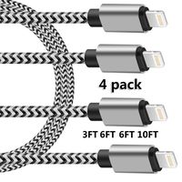 Phone Cable .4Pack (3/6/6/10FT) Nylon Braided USB Charging .& Syncing Cord Compatible Phone. X/8/8 Plus/7/7 Plus/6s/6s Plus/SE and More.(White)