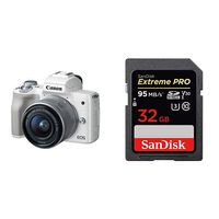 Canon Mirrorless Camera Kit w/EF-M15-45mm Lens and 4K Video (White) with 32GB SDHC UHS-I Card