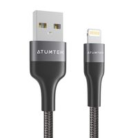 ATUMTEK iPhone Charger Cable [Apple MFi Certified] 2M/6.6ft Lightning to USB Cable Nylon Braided Charging Cable for New AirPods, iPhone 11/11 Pro/XS Max/XS/XR/X/8/7/6s/6 Plus, iPad and iPod - Grey