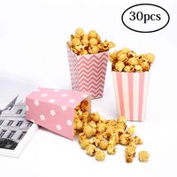 30 Popcorn Boxes Pink Trio Polka Dot, Chevron, and Striped Assorted Designs - Movie Theater Night, Festivals, Wedding Favors