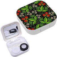 Portable Contact Lens Case Box Travel Kit Mirror + Bottle + Tweezers Container Holder [ Strawberries Russian National ]