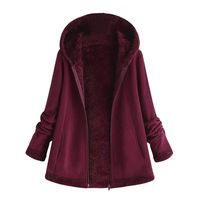 Ulanda Winter Coats for Women Plus Size Faux Fur Sherpa Fleece Hoodie Coat Thermal Jacket Outwear Wine Red
