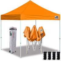 Eurmax 10'x10' Ez Pop Up Canopy Tent Commercial Instant Canopies with Heavy Duty Roller Bag,Bonus 4 Sand Weights Bags（Orange