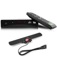Circuit City DCB-1 ATSC HD Digital TV Converter Box Bundle with 25 Mile Digital Antenna HDMI Cable Remote Control HDTV PVR TV Recording Full HD 1080p LED Time Display 2019 Model