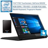 2020 Lenovo Flex 15 2-in-1 Laptop Computer: 15.6" FHD Touchscreen, 8th Gen Intel Quad-Core i7-8565U Up to 4.6GHz, 8GB DDR4, 1TB HDD + 512GB PCIE SSD, MX230, Windows 10 + EST 500GB External Hard Drive