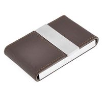 Uxcell Faux Leather Vertical Striped Pattern Business Card Case, Dark Brown