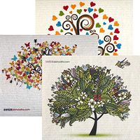 Mixed Trees Set of 3 Cloths (one of Each Design) Swedish Dishcloths | ECO Friendly Absorbent Cleaning Cloth | Reusable Cleaning Wipes
