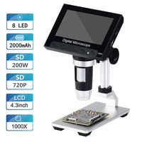 Vilihy LCD Digital Microscope, 4.3 inch 50X-1000X Magnification Zoom SD 720P 2 Megapixels Compound 2000 mAh Battery USB Microscope 8 Adjustable LED Light Video Camera Microscope