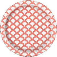 Coral & White Scallop Print Paper Cake Plates, 8ct