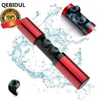 QEBIDUL Wireless Earbuds With Charging Case, Touch Control TWS Bluetooth Earphone Mini Smart IPx5 Waterproof Sweatproof Sport Noise Cancelling Deep Bass Stereo Cordless Mic Earpods Headset (Red)