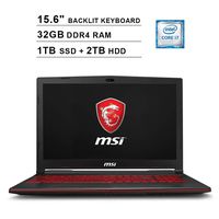 2019 Newest MSI GL63 15.6 Inch FHD Gaming Laptop (8th Gen Inter 6-Core i7-8750H up to 4.1GHz, 32GB DDR4 RAM, 1TB SSD (Boot) + 2TB HDD, NVIDIA GeForce GTX1650 4GB, Backlit Keyboard, Windows 10)