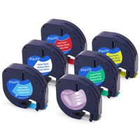 6-Pack Equivalent Dymo Letratag Refills 16952 91331 91332 91333 91334 91335 1/2'' W x 13' L Clear White Yellow Red Blue Green Plastic Label Tapes for Dymo LetraTag LT100H Plus LT100T QX50