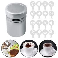 Stainless Steel Powder Shaker, Color Scissor Coffee Cocoa Cinnamon Dredges with Fine-Mesh Lid Mesh Shaker Powder Cans with 16 pcs Printing Molds Stencils