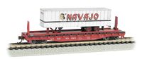 Bachmann 52'6" Flat Car with 35' Ribbed Piggyback Trailer - SANTA FE with NAVAJO FREIGHT LINES TRAILER - N Scale