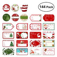 LUOEM 144 PCS Christmas Self Adhesive Gift Tag Stickers 24 Assorted Designs Santa Snowman Xmas Tree Deer Christmas Festival Birthday Wedding Holiday Decorative Presents Labels Decals