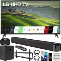 LG 49UM6900 49 inch HDR 4K UHD Smart IPS LED TV 2019 Model Bundle with Soundbar with Subwoofer, Wall Mount Kit Wireless Backlit Keyboard and 6-Outlet Surge Adapter