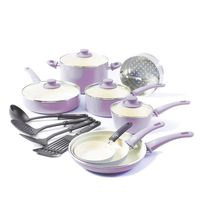 GreenLife CC001792-001 Soft Grip 16 Piece Ceramic Non-Stick Cookware Set, Lavender
