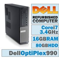 Dell OptiPlex 990 DT/Core i7-2600 Quad @ 3.40 GHz/DVI Graphics Card/ 16GB DDR3 / 80GB HDD/DVD-RW/No OS
