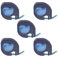 SuperInk 5PK LetraTag Plastic Label Tape Compatible for DYMO (91335 91225 91205 59426 S0721650) Black on Blue (12 mm x4 m, 1/2 inch x 13 feet) use in Dymo LetraTag Plus LT100H LT100T QX50 Label Maker