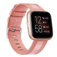 Fintie for Fitbit Versa 2 / Versa Lite/Fitbit Versa Bands, Breathable Woven Fabric Strap, Quick Release, Reflective Strip Replacement Wristband for Fitbit Versa Smart Watch, Pink, Orange