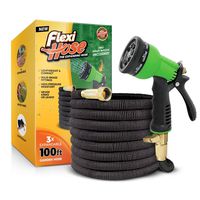 Flexi Hose & 8 Function Nozzle, 100 FT Lightweight Expandable Garden Hose | No-Kink Flexibility - Extra Strength with 3/4 Inch Solid Brass Fittings & Double Latex Core | Rot, Crack, Leak Resistant