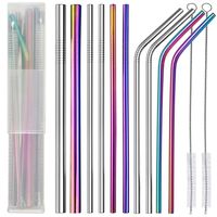POLIGO 13 Pieces Stainless Steel Straws Set with case - Reusable Metal Drinking Straws for 20 oz Tumblers Yeti (4 Curved + 4 Straight + 2 Large + 2 Brushes) - Ideal Choice for Kitchen, Bar and Picnic