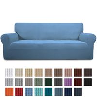 Easy-Going Stretch Sofa Slipcover 1-Piece Sofa Cover Furniture Protector Couch Soft with Elastic Bottom for Kids,Polyester Spandex Jacquard Fabric Small Checks(Oversized Sofa,Light Blue)