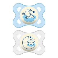 MAM Night Pacifiers (2 Pack, 1 Sterilizing Pacifier Case), MAM Pacifiers 0-6 Months, Best Pacifier for Breastfed Babies, Glow in the Dark Pacifier