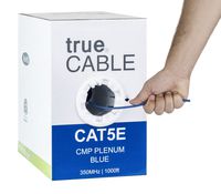 Cat5e Plenum (CMP), 1000ft, Blue, 24AWG 4 Pair Solid Bare Copper, 350MHz, ETL Listed, Unshielded Twisted Pair (UTP), Bulk Ethernet Cable, trueCABLE