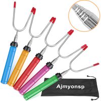 Ajmyonsp 5Pcs Marshmallow Roasting Sticks Smores Skewers 34inch Thicker Telescoping Rotating Wooden Handle Hot Dog Forks Canvas Bag for Campfire Firepit Sausage BBQ