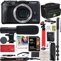 Canon EOS M6 Mark II 2 Mirrorless Digital Camera Body Only Black 3611C011 Bundle with Deco Gear Gadget Bag Case + Condenser Microphone + Monopod + 64GB Memory Card + Software & Accessories