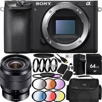 Sony Alpha a6500 Mirrorless Digital Camera with E 10-18mm f/4 OSS Lens 23PC Accessory Bundle - Includes 64GB Memory Card + 2 Replacement FW-50 Batteries + More