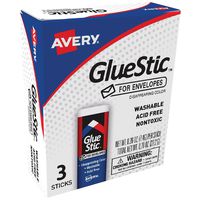 Avery Glue Stick for Envelopes, Disappearing Purple Color, Nontoxic, 0.26 oz. Permanent Glue Stic, 3pk (00134)