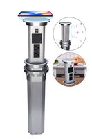 Kungfuking Intelligent Electric Pop Up Socket Surge Protector Retractable Outlet Motorised Power Strip & Dual USB with Wireless Charging Stations and Bluetooth Speaker for Kitchen, Conference Room