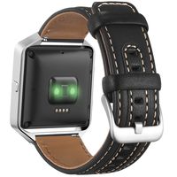iHillon Compatible Fitbit Blaze Bands with Silver Frame, Soft Genuine Leather Bands Compatible Fitbit Blaze Straps with Stainless Steel Metal Buckle, Women Men, Black