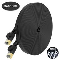 NIAFEYA Cat7 Ethernet Cable 50ft Shielded,Solid Flat-STP Slim Network Patch Cord,Faster Than Cat5/Cat6 Network,Durable Cat7 High Speed RJ45 LAN Wire for Xbox,Router,Modem,PS3/4 (Black)