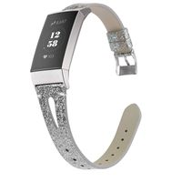 Wearlizer Glitter Silver Leather Band Compatible with Fitbit Charge 3 Bands for Women Men, Leather Replacement Band Assesories Strap X Type Bracelet for Fitbit Charge 3