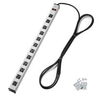 BESTTEN UL Listed 12-Outlet Heavy Duty Metal Power Strip, 12ft Long Extension Cord, 15A ON/OFF Circuit Breaker, Mounting Brackets Included, Silver