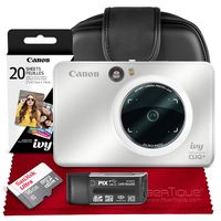 Canon Ivy CLIQ+ Instant Camera Printer (Pearl White) + 30 Sheets Photo Paper + 16GB SD Card + Case + Premium Accessories Bundle (USA Warranty)