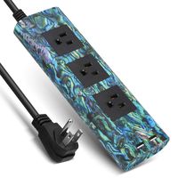 Desktop Power Strip with USB - JACKYLED 10ft Flat Plug Surge Protector 3 Outlets Portable Electrical Power Outlet Extender Fire-Retardant USB Charging Station with Mixed Abstract Painting Element