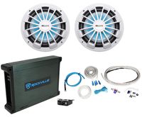 2) MB Quart NW1-254L 10" 600w Slim Marine Subwoofedr wLED's+Mono Amplifier+Wires
