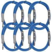 Seismic Audio SASTSX-2Blue-6PK 2-Feet TS 1/4-Inch Guitar, Instrument, or Patch Cable, Blue