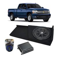 Compatible with 2007-2013 Chevy Silverado Ext Cab Truck Kicker Comp C12 Single 12 Sub Box Enclosure & CXA400.1