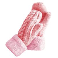 Women's Winter Gloves Warm Lining - Cozy Wool Knit Thick Gloves Mittens in 11 color (Pink)