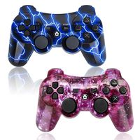 PS3 Controller Wireless 2 Pack Double Shock Gamepad for Playstation 3 Remotes, Sixaxis Wireless PS3 Controller with Charging Cable (Purple and Blue)