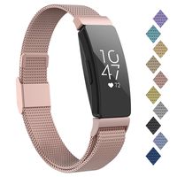 POY Compatible with Fitbit Inspire Hr Bands, Stainless Steel Replacement for Fitbit Inspire and Ace 2 Metal Loop Bracelet Sweatproof Wristbands for Women Men Rosepink Large