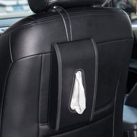 Mr.Ho Luxury Black Leather Car Back Seat Headrest Hanging Tissue Holder Case Mount, Multi-use Car Tissue Paper Box with Temporary Parking Card for Car & Truck Decoration