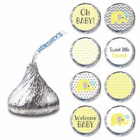 Yellow Gray Elephant Label for HERSHEY'S KISSES® chocolates - Baby Shower Candy Sticker - Set of 240