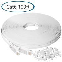Ethernet Cable 100 ft, Cat6 Flat Internet Cable,Extra Long LAN Network Cable Patch Cord with Clips with Snagless Rj45 Connectors, Silm High Speed Computer Wire, Faster Than Cat5 5e Cables,White